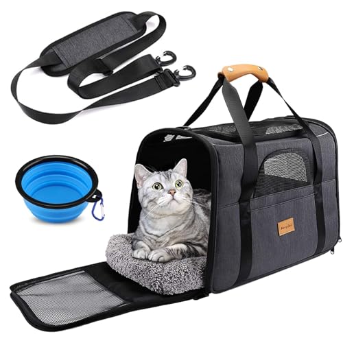 Morpilot ペットキャリー バッグ 4way ショルダー 中・大型猫・小型犬・うさぎ用 リュック 折りたたみ 変形しない 通気性 臭気がない 引っ掻き傷に強い 車載/ドライブ/キャンピング/旅行/通院/災害避難用 ペットバッグ (マット/飛び出し防止リード/猫食器付き) Mサイズ