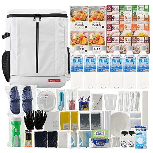 アイリスオーヤマ(IRIS OHYAMA) 防災グッズ 防災リュック 防災セット 食品付き 2人用 62点 簡易トイレ マスクあり 保存食 保存水 ホワイト NBS2-62