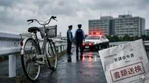 自転車運転者講習の受講命令書と書類送検をイメージした画像