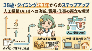 38歳・タイミング法から人工授精(AIH)へのステップアップと、費用・仕事の両立について解説する記事のアイキャッチ画像