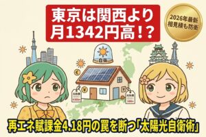 東京電力と関西電力の電気料金格差と太陽光発電による家計防衛を象徴するアイキャッチ画像