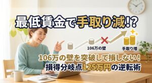最低賃金引き上げによるパート手取り減と106万の壁・125万逆転術を解説するアイキャッチ画像